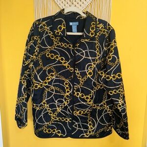 Koret Y2K Chains Pearls Quilted Navy‎ Blue Lightweight Bomber Jacket Size Large